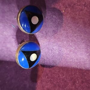 Vintage Blue and Black Sterling Silver and Glass Earrings